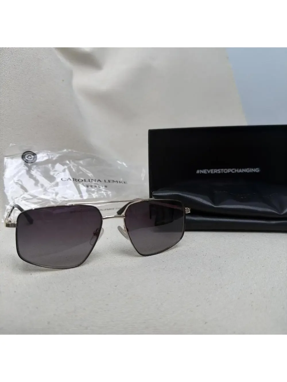Carolina Lemke Berlin Sunglasses Rose Gold Navigator Double Bridge New